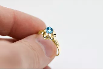 Каблучка Вінтаж стиль Аквамарин 14K Жовте золото vrc004y